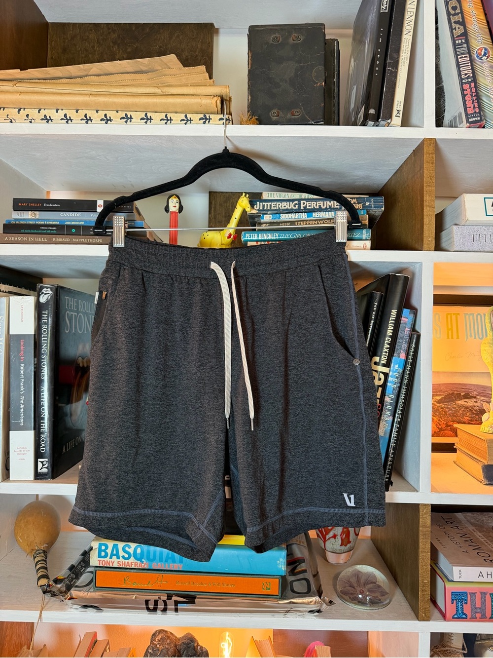 Vuori Charcoal Drawstring Athletic Shorts with White Cord